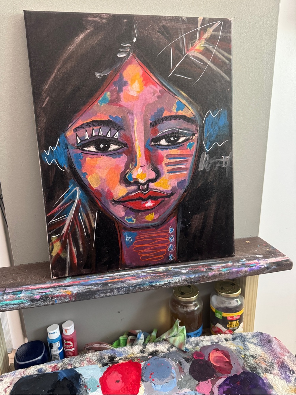Original Mixed Media Oil Canvas Painting "Frequency Guardian" 16x20 - Picture 1 of 6